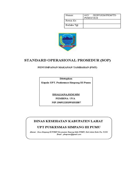 sop penyimpanan pmt JUDUL : SOP Penyimpanan Obat