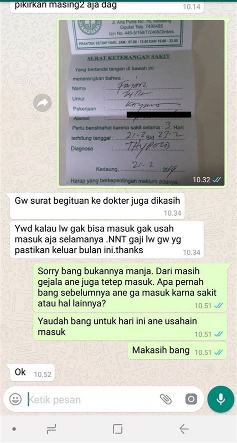 sopan contoh izin sakit lewat whatsapp  Jun 25, 2021 Contoh Izin Sakit Kerja Lewat Whatsapp yang baik untuk karyawan ialah memohon maaf lebih dulu, karena takunya kamu mengganggu pihak yang dituju