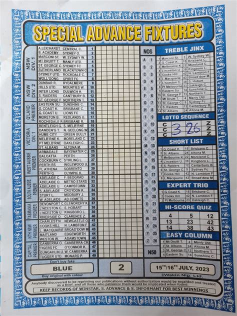 special advance fixtures week 9 2023  Temple of Draw 