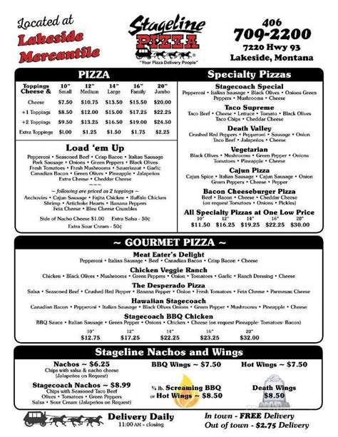 stageline pizza lakeside menu  Stageline Pizza