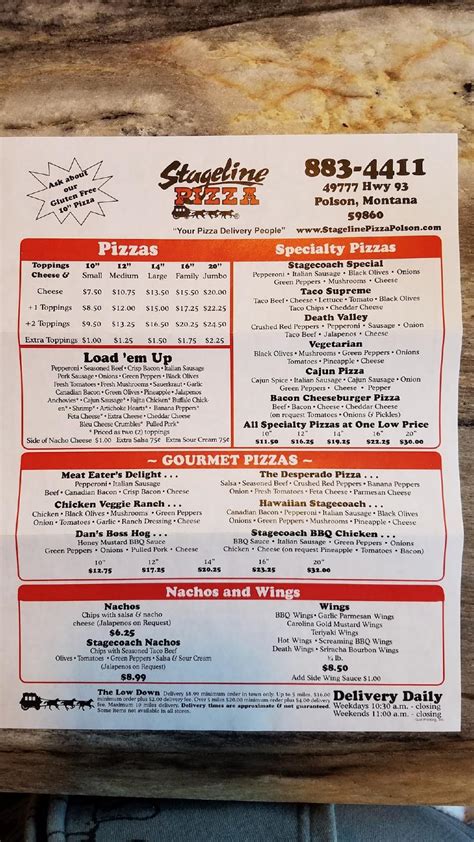 stageline pizza polson menu  Family restaurant