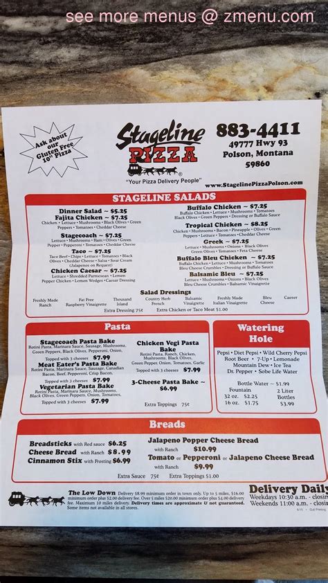 stageline pizza polson menu  Where it just tastes better! The Cove Deli and Pizza is a family-friendly restaurant, locally owned, and operated by the Avison family since 2003