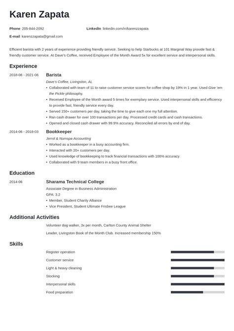 starbucks barista resume  Find new ideas for your resume by revising this Starbucks Barista resume sample