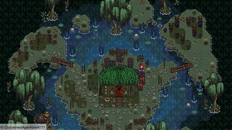 stardew valley witch's swamp  If you travel North, you can find the Windswept Hills and the Windswept Gravelly Hills with a large cavern to explore at coordinates (66,88,-121)