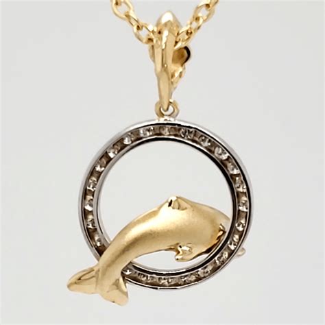 steven douglas 14k dolphin heart pendant 4"h x 1"w