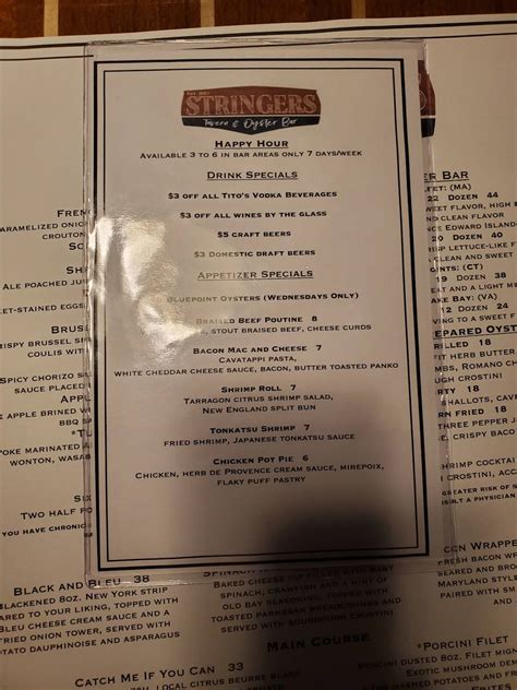 stringers tavern and oyster bar menu  300 $$ Moderate Seafood, American, Bars