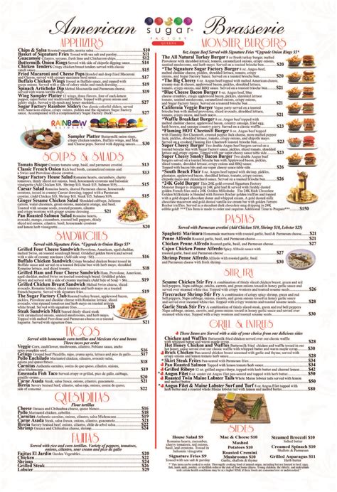 sugar factory queens menu Twitter