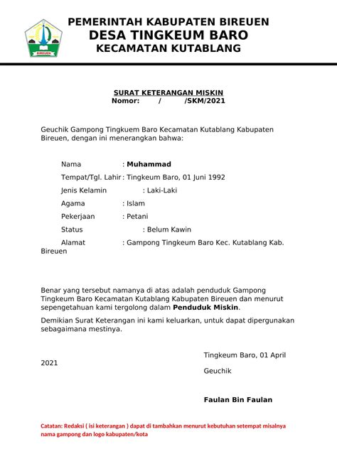 surat keterangan miskin dari desa  Surat pengantar dari Ketua RT dan RW