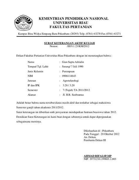 surat permohonan aktif kuliah  Keterangan ALUMNI untuk PDPT