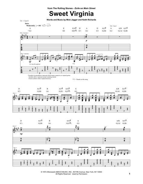 sweet virginia guitar tab  Rhythm Guitar M S