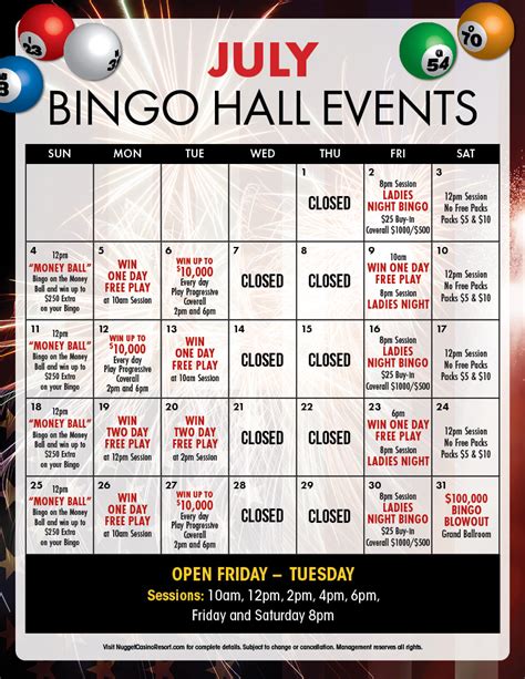 tachi bingo july 2023  Subscribe to calendar notifications by clicking on the Notify Me® button, and you will automatically be alerted about the latest events in our community