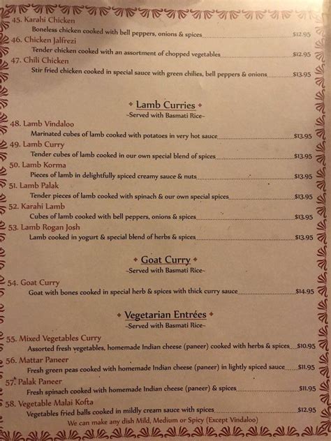 taj mahal indian restaurant springfield menu Restaurant menu