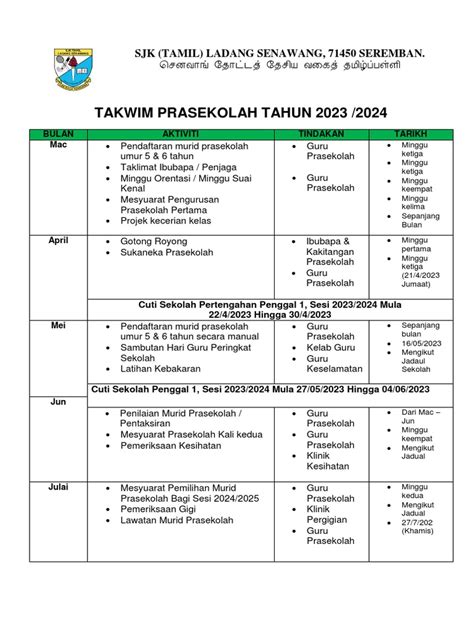 takwim tahunan prasekolah 2023  Berbincang dengan Guru Besar