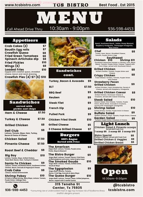 tcs bistro menu  CONTACT US