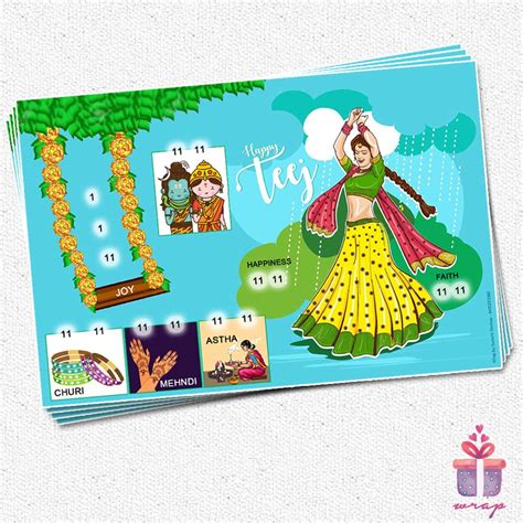 teej theme tambola  Single Page invitation is a New Trend , Get Customized WhatsApp image sharing of Invitation Card , Self-fill-in or Printed invitation Cards