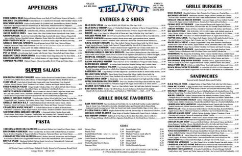 teluwut osage iowa menu  Website +1 641-732-5414