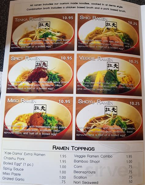 tenka ramen menu  Ramen RestaurantTENKA RAMEN LLC isn’t accepting online orders right now