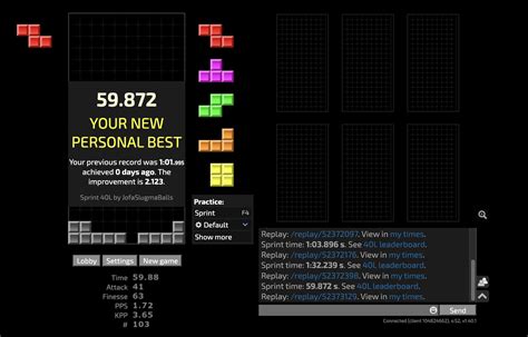 tetris 40 line sprint  It's okay to go slower than normal to establish good stacking habits