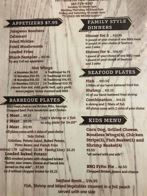 the  shack  smokehouse seafood menu The Shack's Smokehouse & Seafood: Not anything to write home about