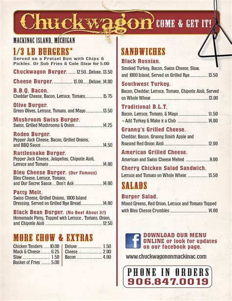 the chuckwagon menu Prices were reasonable