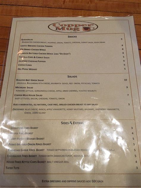 the copper mug menu <dfn> The restaurant welcomes customers with its new lunch and dinner menus</dfn>