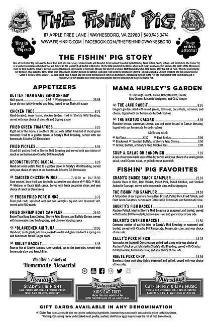 the fishin' pig waynesboro menu  Log In