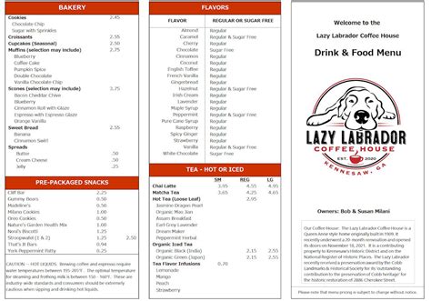 the lazy labrador menu  Save