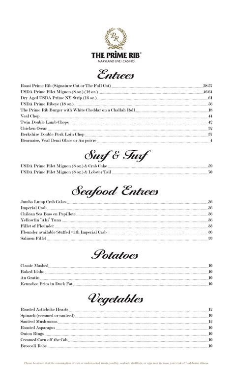 the prime rib arundel mills menu with prices  I recommend you to visit the restaurant Live! Buffet