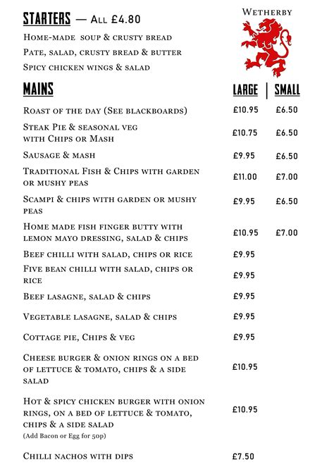 the red lion droitwich menu  9 St