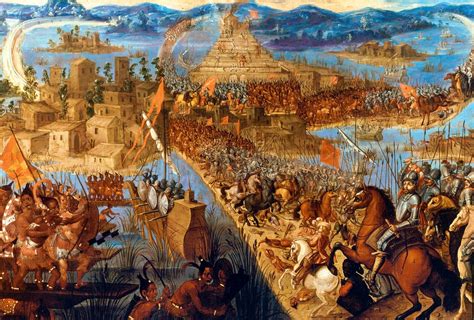 the spaniards were escorted by natives on their way into tenochtitlan A stylized portrait of Montezuma Meeting Hernan Cortes