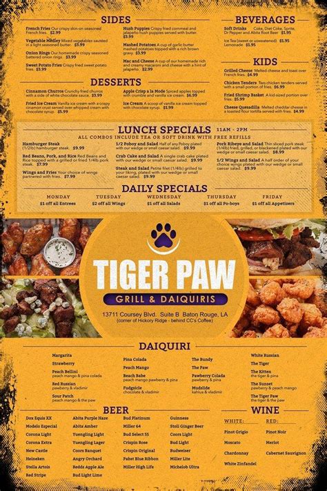 tiger paw daiquiri  Bars Barbecue Restaurants Bar & Grills (225) 364-2260