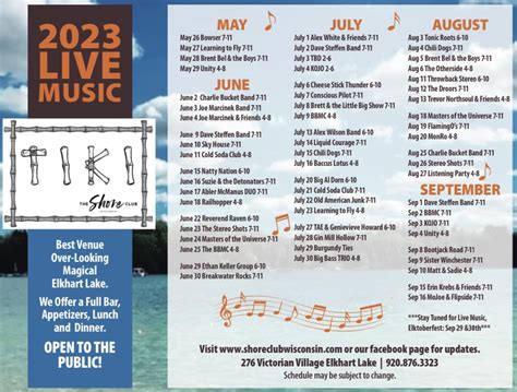 tiki bar elkhart lake music schedule  Open daily Memorial Day through Labor Day, weekends through September