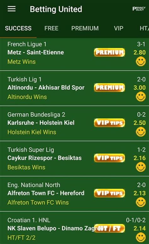 tipyard - football prediction  The fixed matches you’ll be offered will be 3 to 4 and each one can have a different type of betting (1×2,Over/Under,Double Chance,Half Time/Full Time etc)