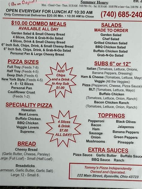 tommy's pizza byesville menu  No delivery fee on your first order!