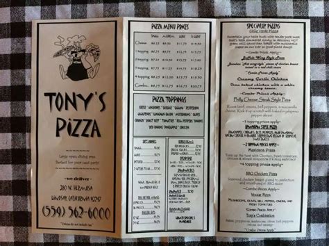 tony's pizza porterville menu 3 stars - Based on 36 votes