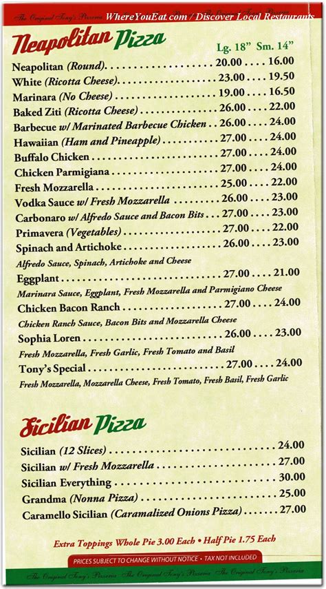 tony's pizza world menu  14