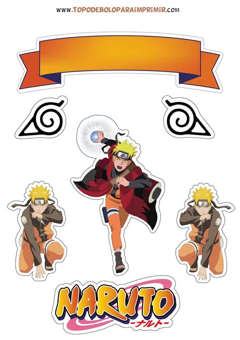 topo de bolo naruto para editar  Topper Para Bolo Festa Naruto - 04 Unidades - Rizzo