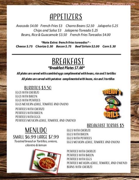 toreado's taco grill hobbs menu 