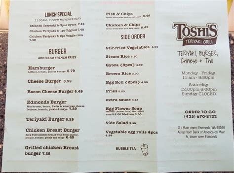 toshi's teriyaki edmonds menu Latest reviews, photos and 👍🏾ratings for Toshi's Teriyaki at 959 6th St South in Kirkland - view the menu, ⏰hours, ☎️phone number, ☝address and map