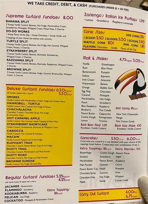 toucan custard menu  Thank you allPop's Custard