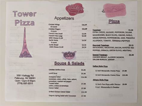 tower pizza pahrump menu  Port of Subs also offers a variety of hot subs, breakfast subs, fresh salads, an extensive line of catering party trays, desserts and a