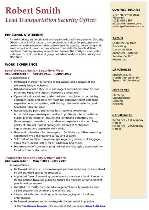 transportation security officer resume examples  Operate X-ray and other screening equipment