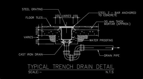 trench drain cad detail  Materials include trench drain in lightweight Fiberglass, Polymer