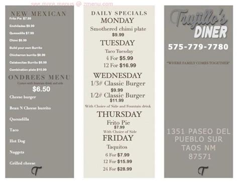 trujillo's diner taos menu  Español 