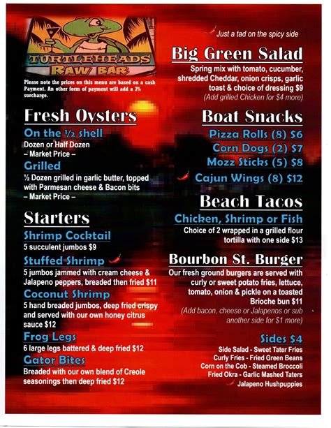 turtleheads raw bar menu  For detailed hours of operation, please contact the store directly