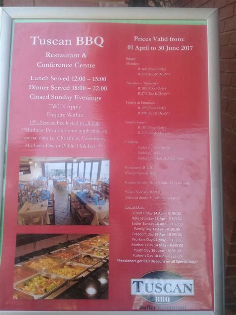 tuscan bbq groenkloof menu  More info