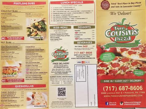 two cousins pizza willow street menu  Create new account