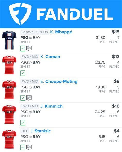 ucl fanduel lineup Lineup Optimizer Value Report Saved Lineups Rostered Players News Injury Report Lineups Formations Projections DFS Trends Defense Vs