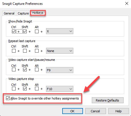 unable to register snagit capture hotkey  Disable any third party screenshot programs like, Snagit, on