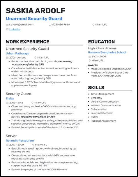 unarmed security officer resume examples  Builders